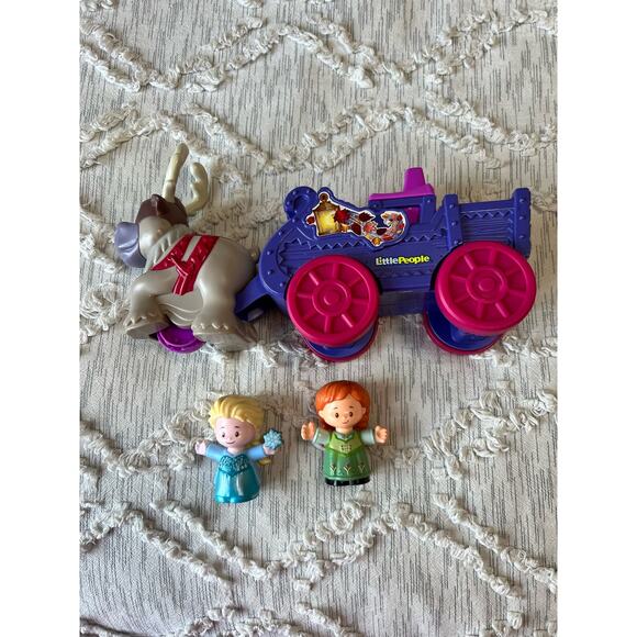 Fisher-Price Little People Frozen Anna and Elsa w/ Kristoff's Sleigh Sled Sven - Picture 2 of 5